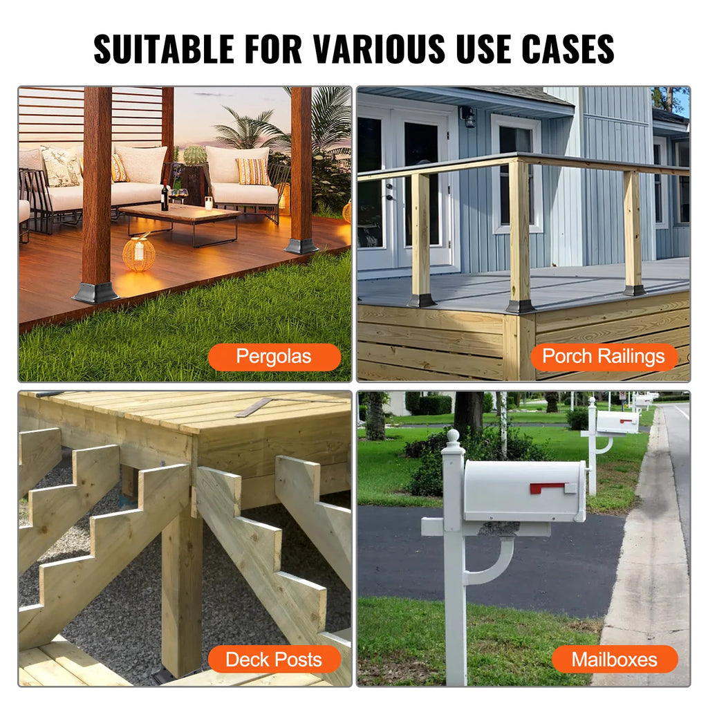 4x4 Post Base 4 Pack, Heavy Duty Powder-Coated Steel Post Brackets – image 6