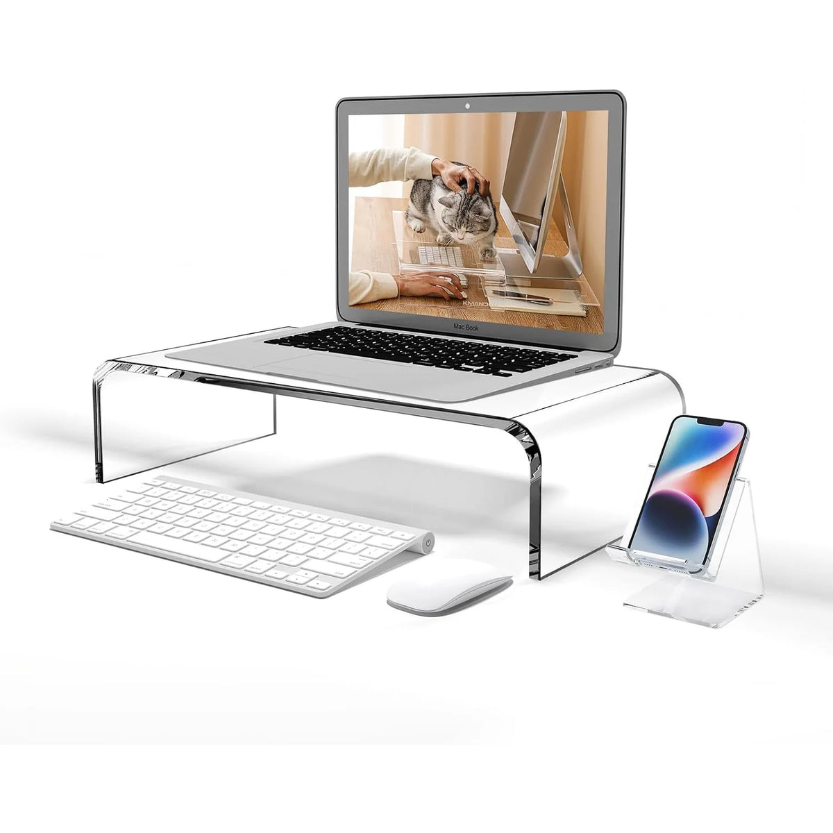 Acrylic Monitor Stand Clear Desk Riser with Phone Holder