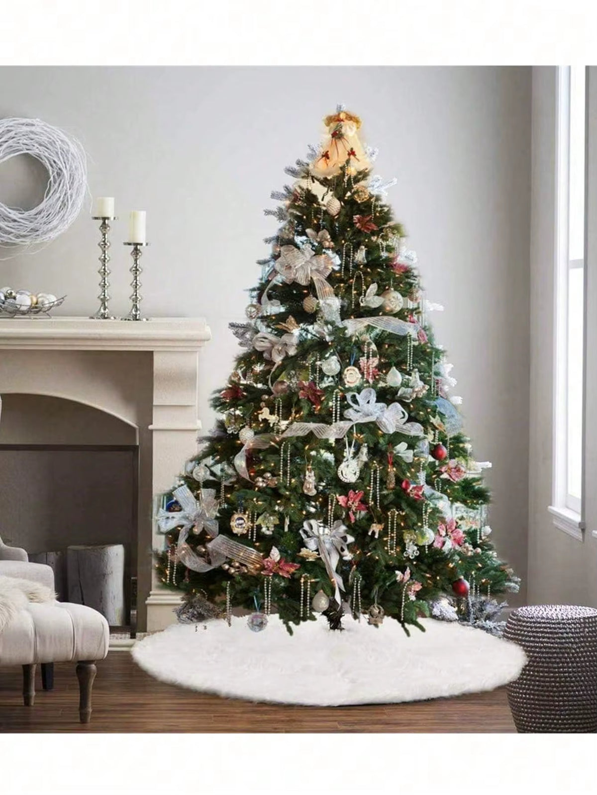 Christmas Tree Skirt - White Fluffy Plush 30-48in – image 5