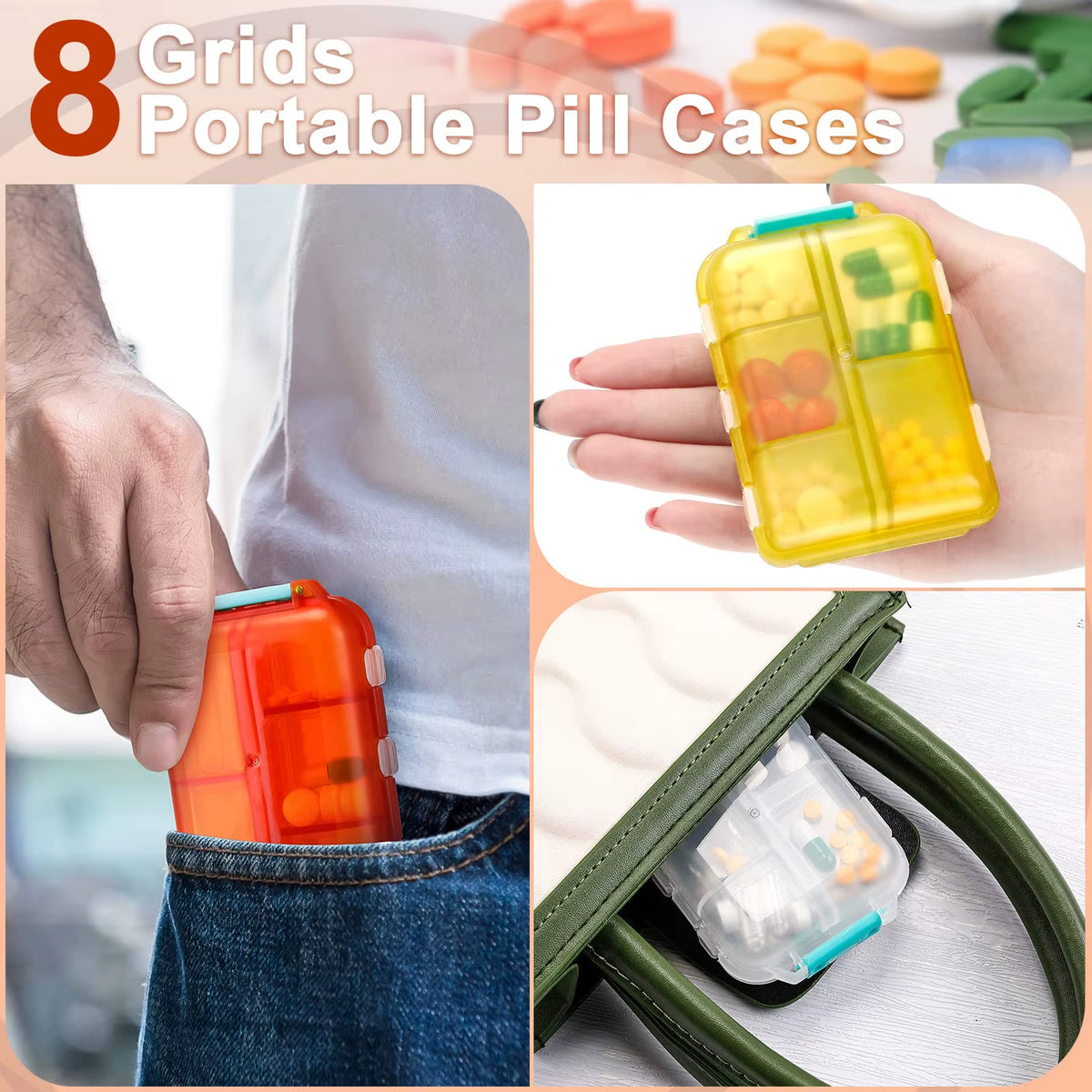 10 Compartment Travel Pill Organizer - Portable Daily Pill Case