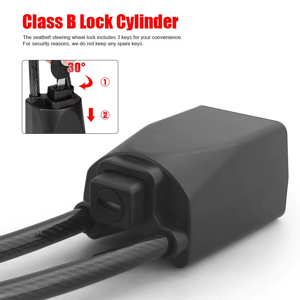 Steering Wheel Lock – Seat Belt Anchor Anti-Theft Cable Lock – image 4