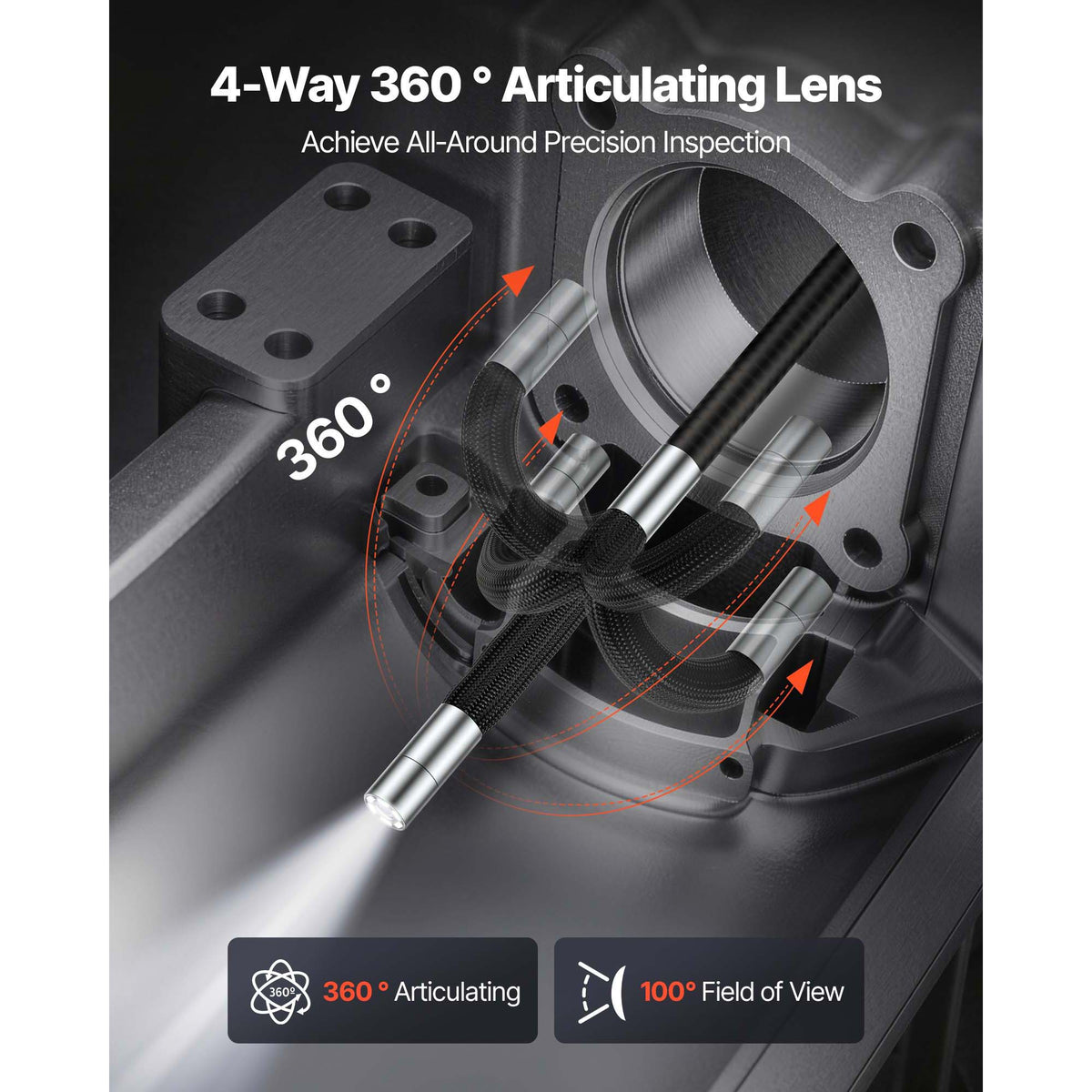Endoscope Camera 1080P, 4-Way Articulating with Light, 4.9 ft Probe