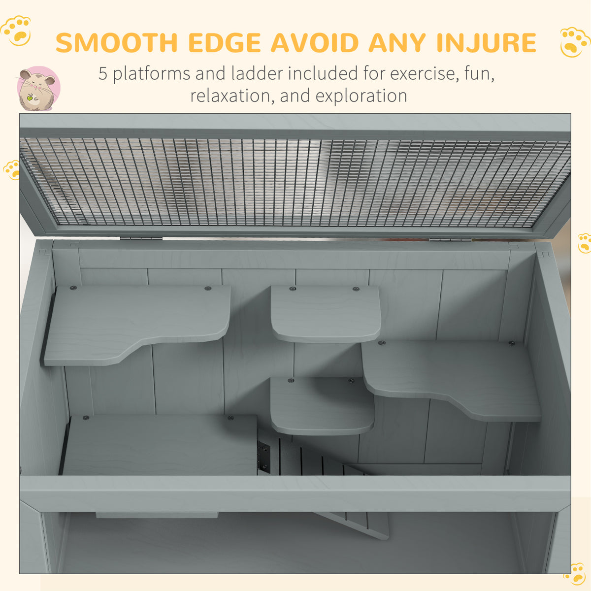3-Tier Wooden Hamster Cage with Openable Top and Storage Shelf – image 4