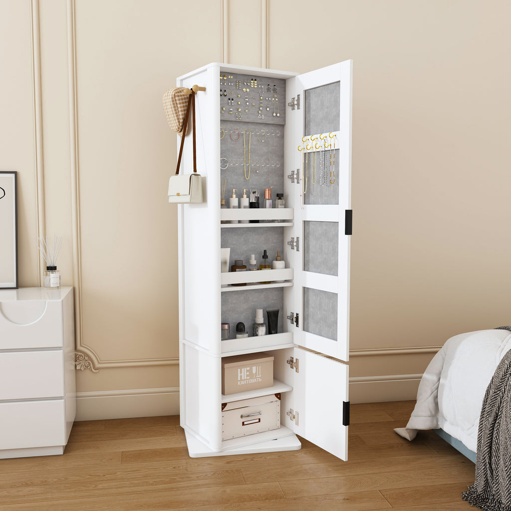 4-in-1 Revolving Makeup Tower with Full Mirror, Hat Hooks and Shelves – image 3
