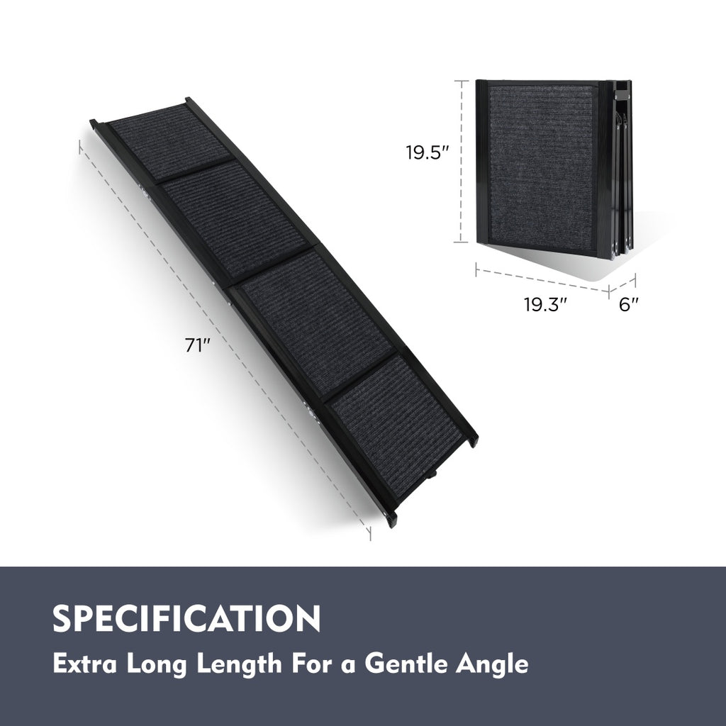 Dog Ramp for Car 71 x 19.3 in, Four-Fold Aluminum with Rug Surface – image 9