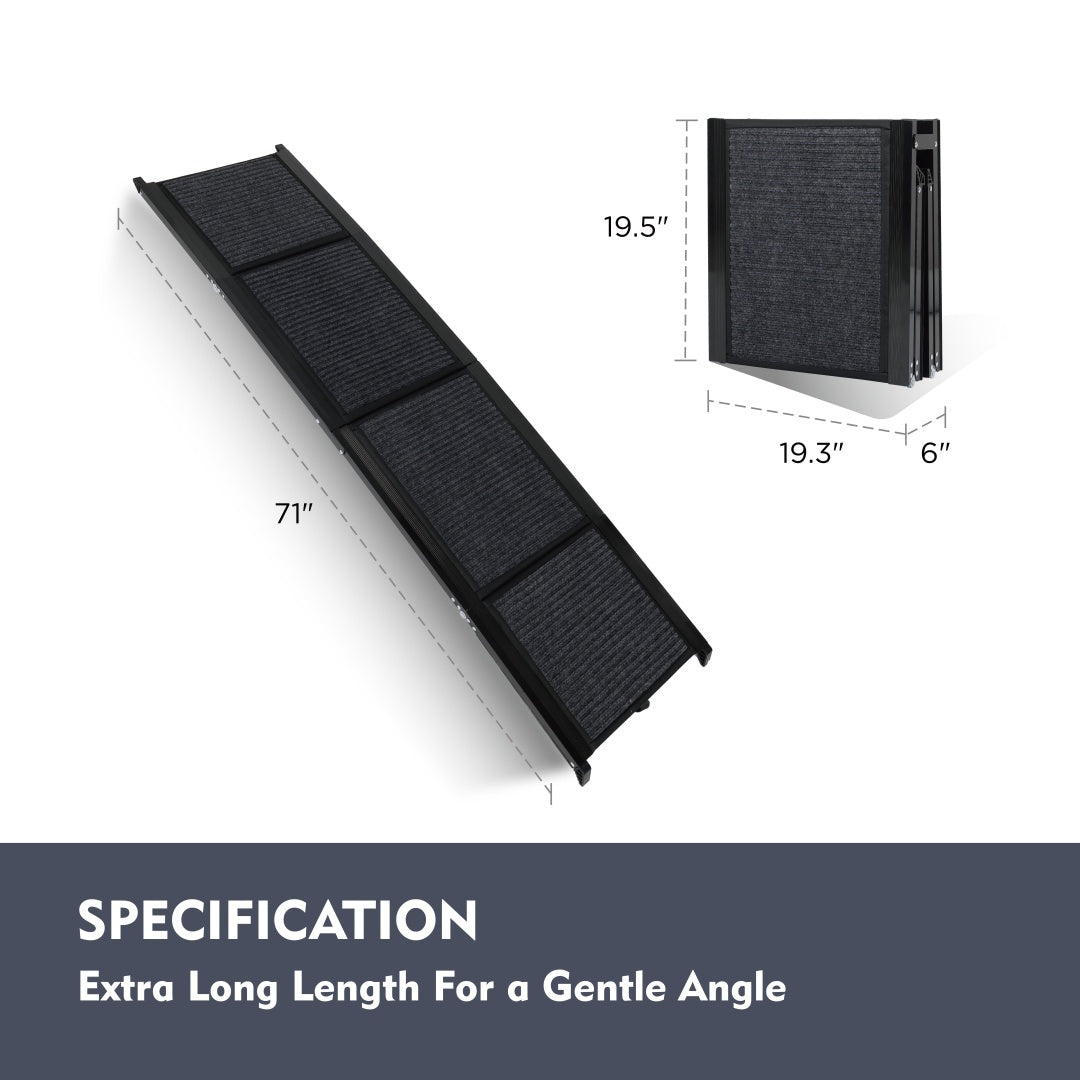 Dog Ramp for Car 71 x 19.3 in, Four-Fold Aluminum with Rug Surface – image 9