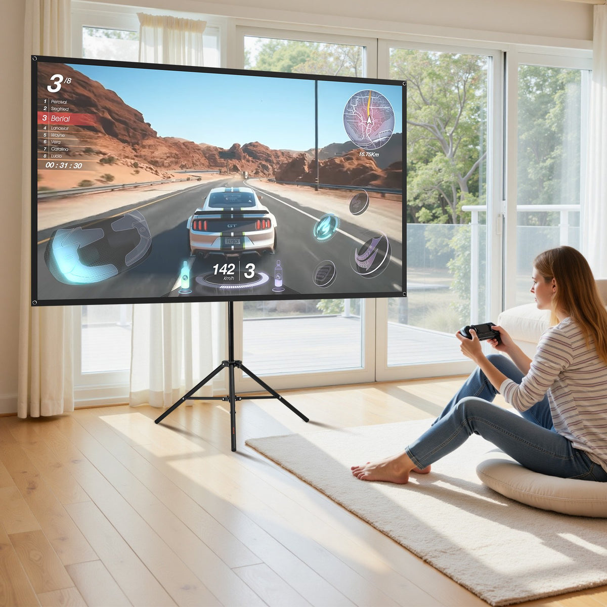 80 in Projector Screen with Tripod Stand, 16:9 Portable Foldable