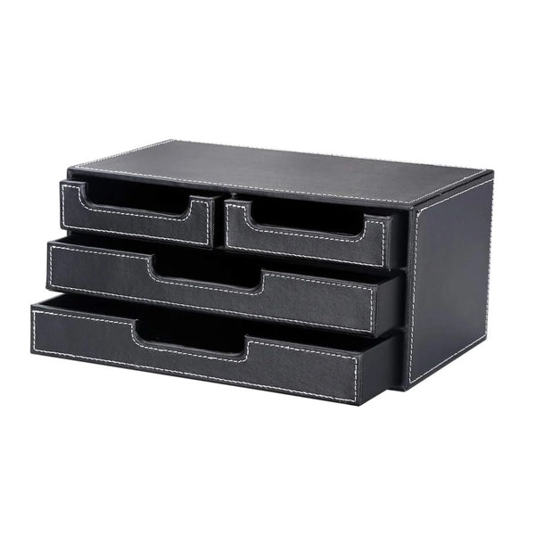 Desktop Drawer Organizer 4-Drawer, PU Leather Mini Storage Box