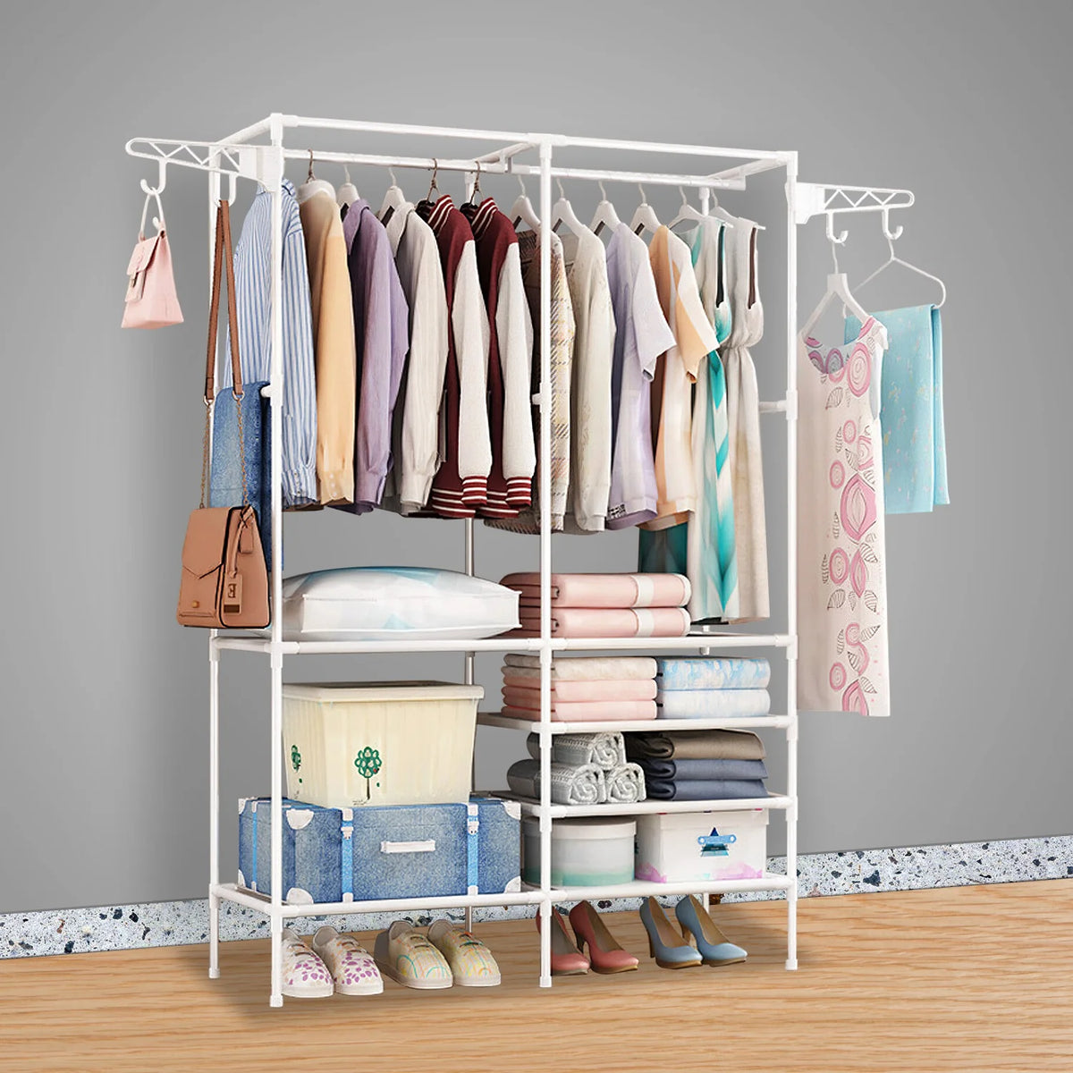 Garment Rack with Shelves – Freestanding Metal Clothes Organizer – image 3