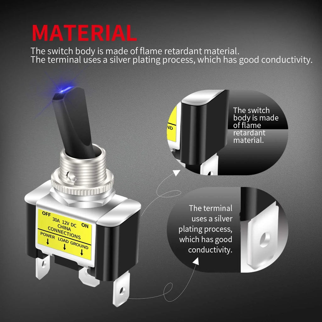 LED Rocker Switch, 12V 30A Toggle On/Off, 3-Pack, Blue – image 16