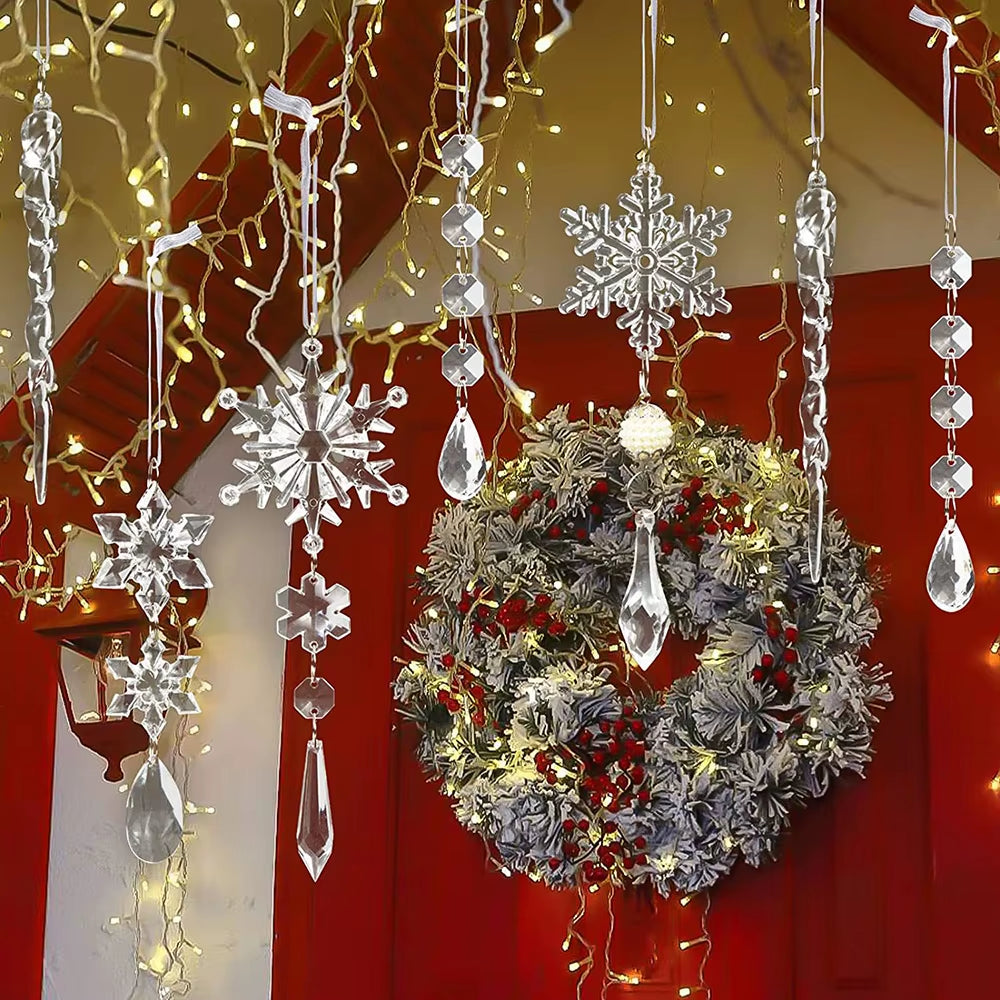 Snowflake Icicle Ornaments – 10 Pc Clear Acrylic Christmas Tree Drops – image 4