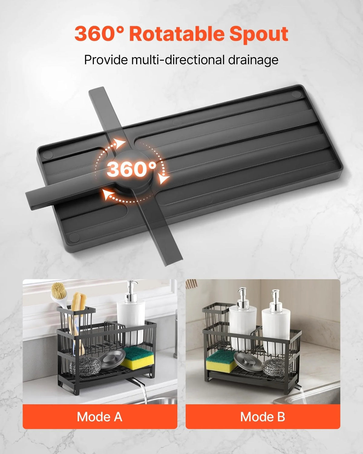 Kitchen Sink Caddy Organizer, Black Sponge and Brush Holder – image 6