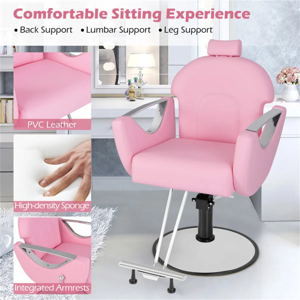 Pink Reclining Barber Chair with Adjustable Headrest – image 7
