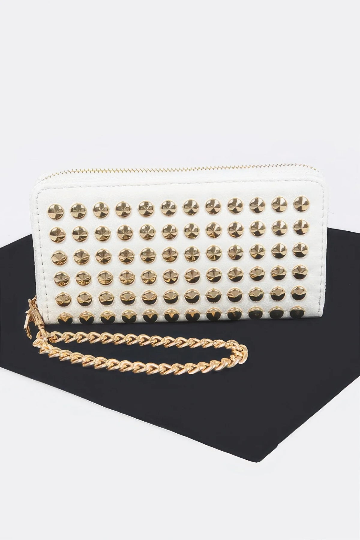 Studded Wallet with Chain Strap, Black Gold or White Gold – image 6