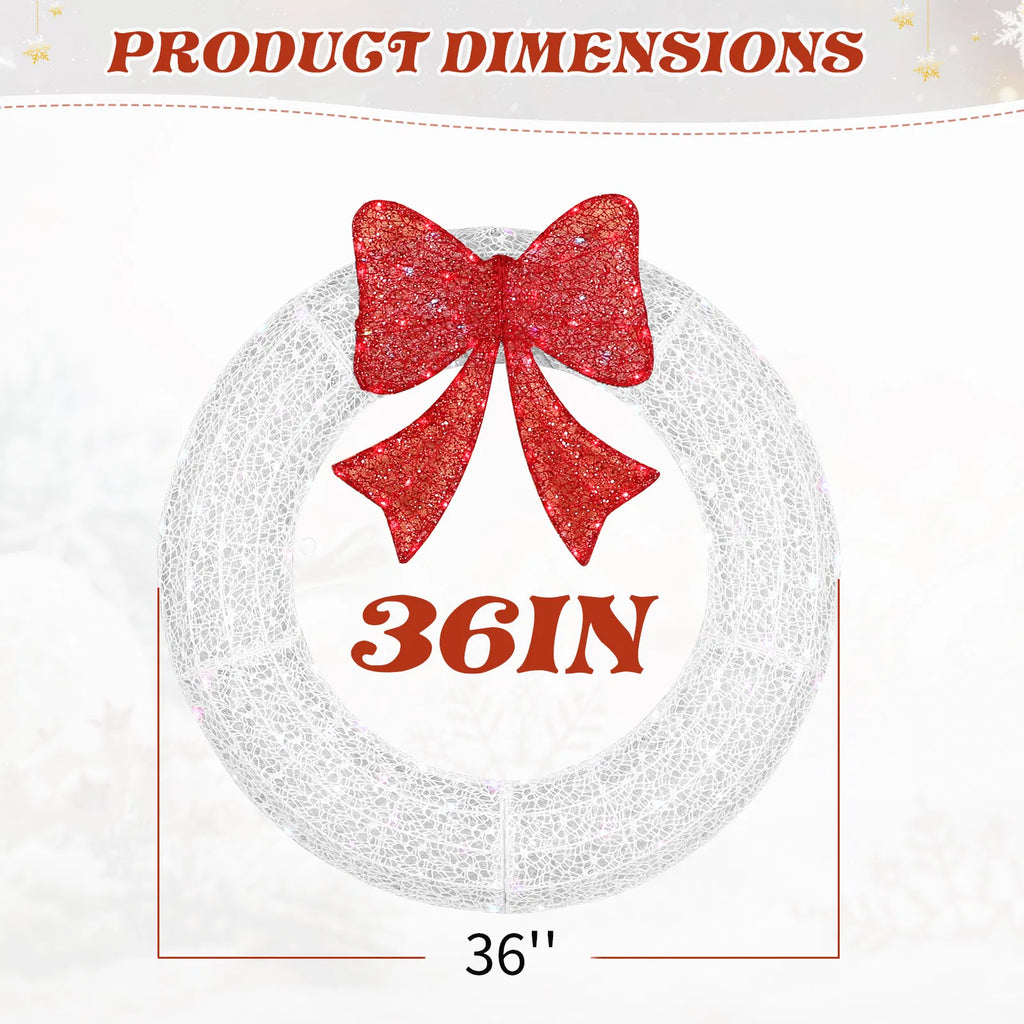 Outdoor Lighted Metal Wreath 36 in with Red Bow, RGB LEDs, Remote & Timer – image 3