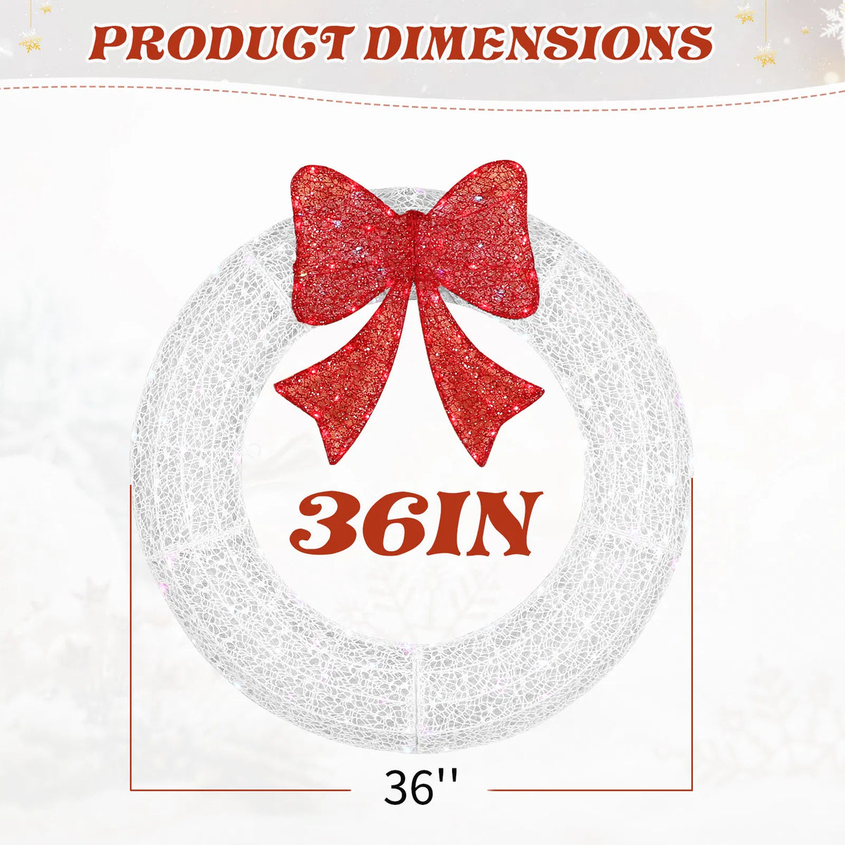 Outdoor Lighted Metal Wreath 36 in with Red Bow, RGB LEDs, Remote & Timer – image 3