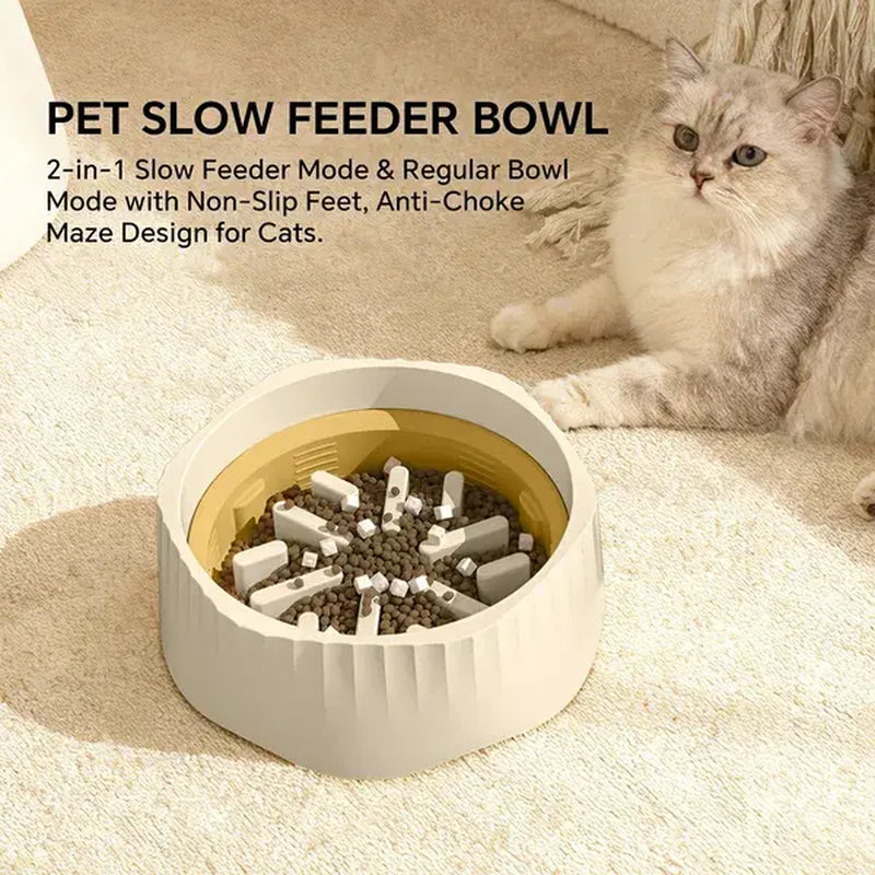 Cat Slow Feeder Bowl - 2-in-1 Switchable Slow and Regular Mode