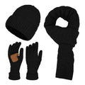 Winter Hat, Scarf & Gloves Set – Black Knit with Touchscreen Gloves