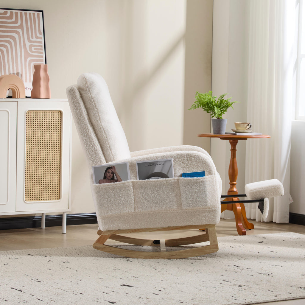 Upholstered Nursery Rocking Chair with Footrest and Side Pocket – image 19