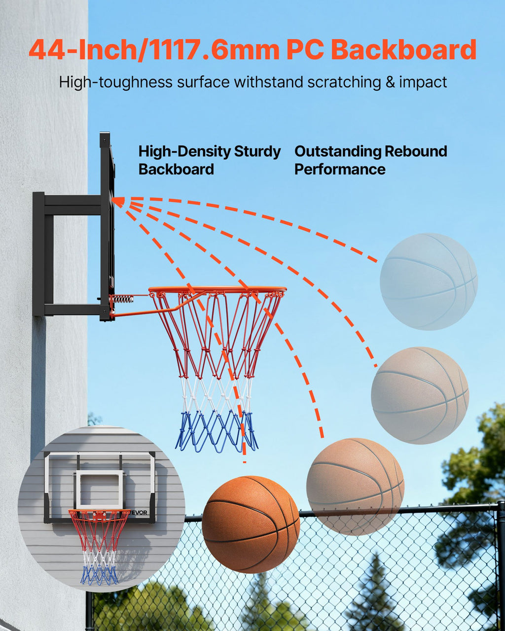 Wall Mount Basketball Hoop With 44 Inch Backboard And Nylon Net – image 4