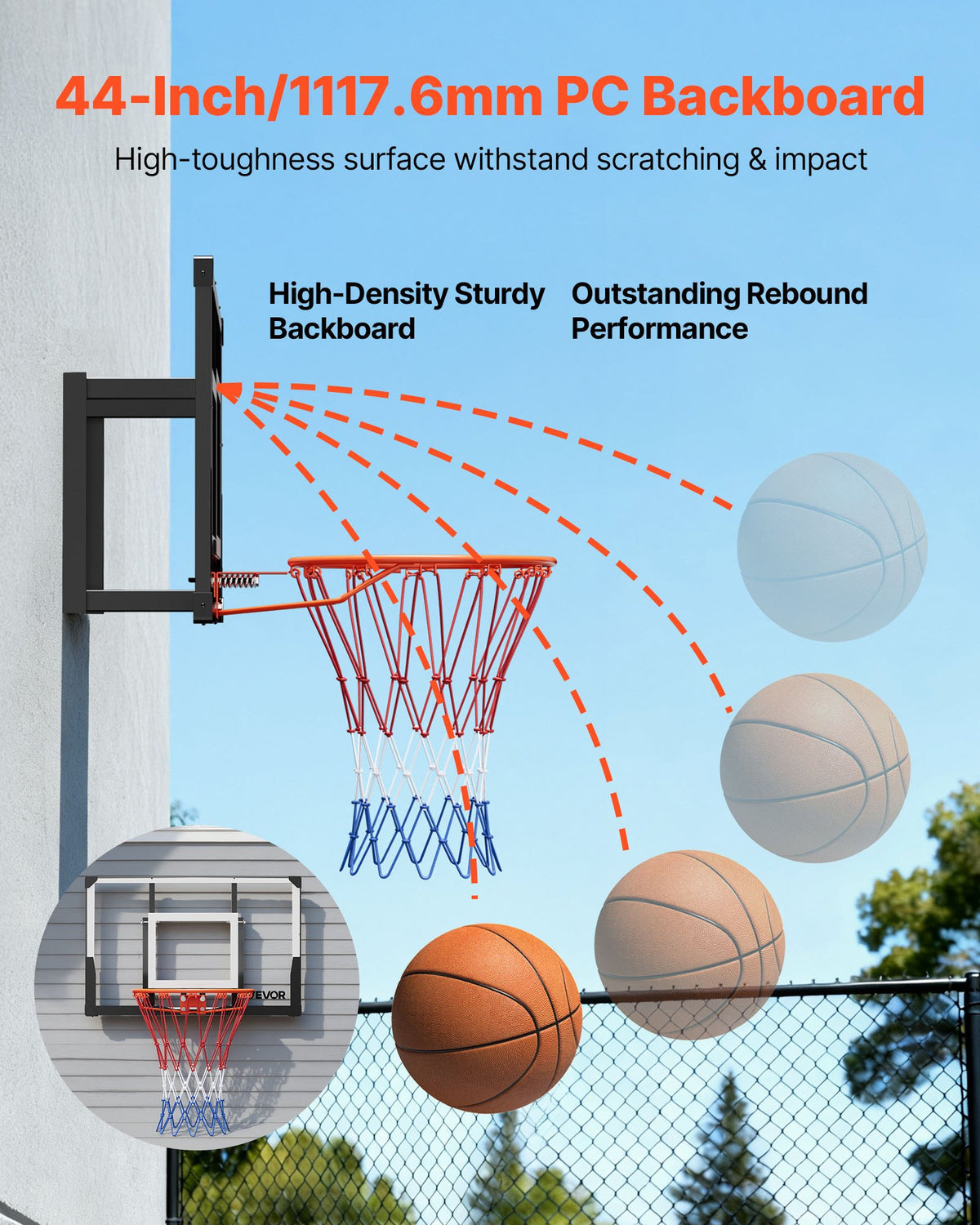 Wall Mount Basketball Hoop With 44 Inch Backboard And Nylon Net – image 4