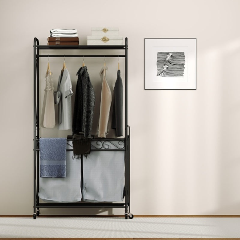 Rolling Laundry Cart with Hamper, Hanging Rail and Storage Shelf – image 4