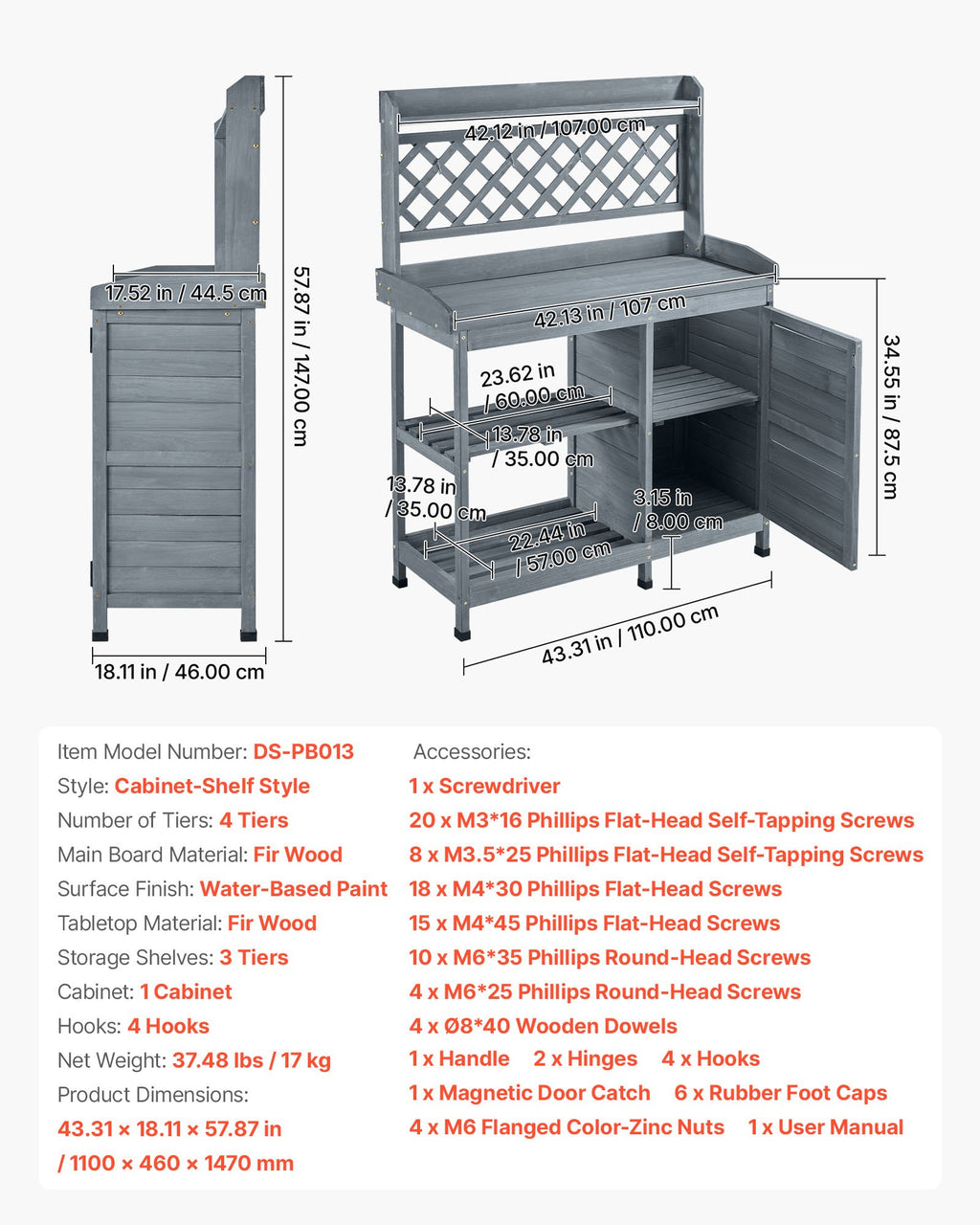 Potting Bench Table with Storage Cabinet, Wooden Garden Workstation – image 1
