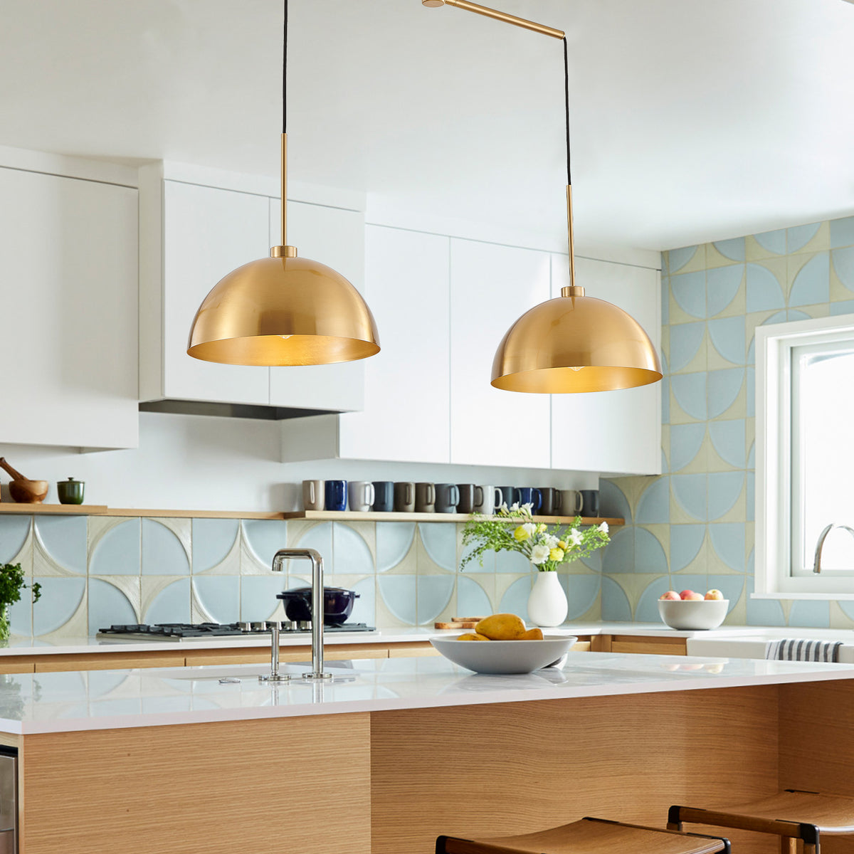 41 Inch Copper Double Pendant Light, Adjustable Kitchen Island Fixture