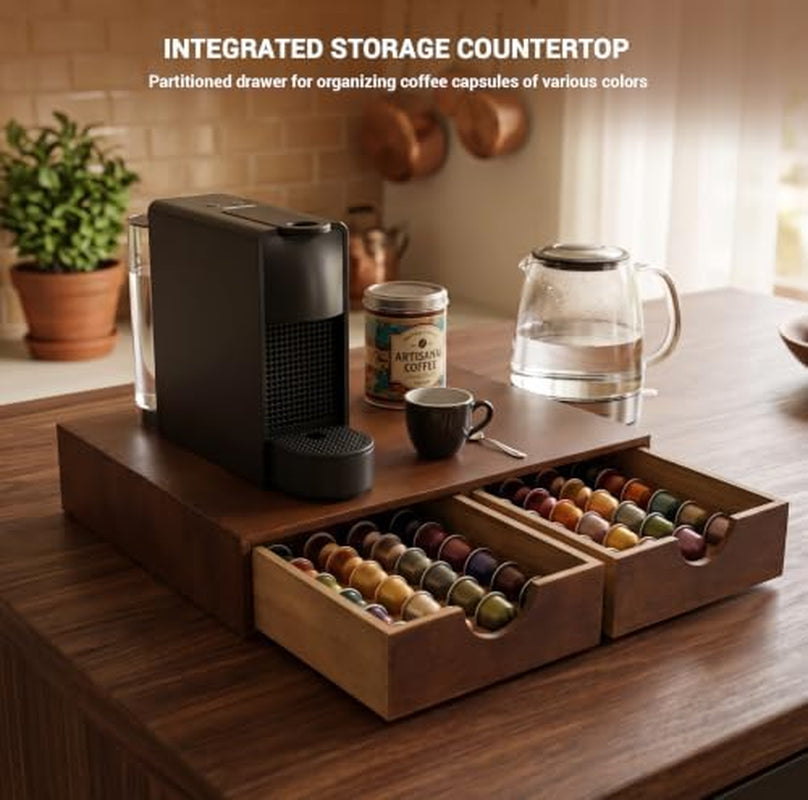 Coffee Pod Organizer, Wooden Coffee Maker Stand with Drawer – image 3