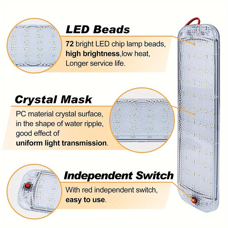 72 LED Interior Light Bar 12-80V with Switch for Cars, Vans, RVs – image 4