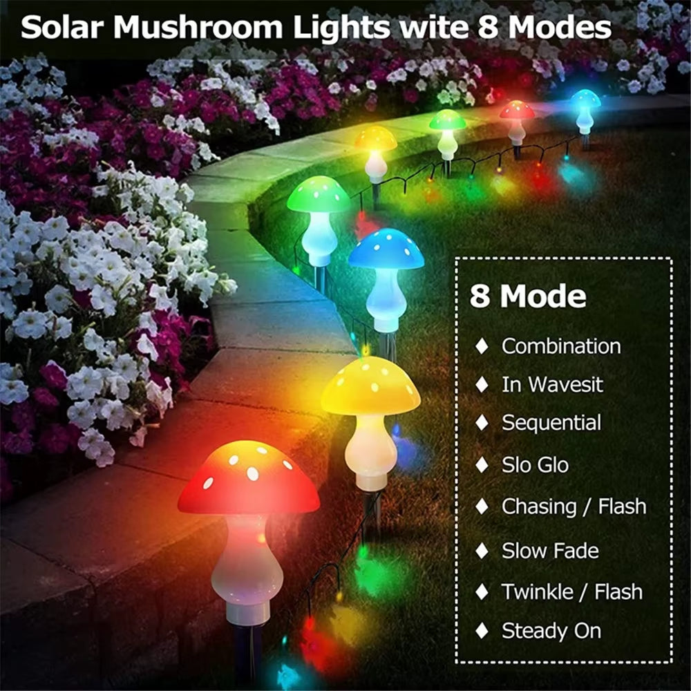 Solar Mushroom Garden Light - 8 Mode Waterproof Pathway Lamp