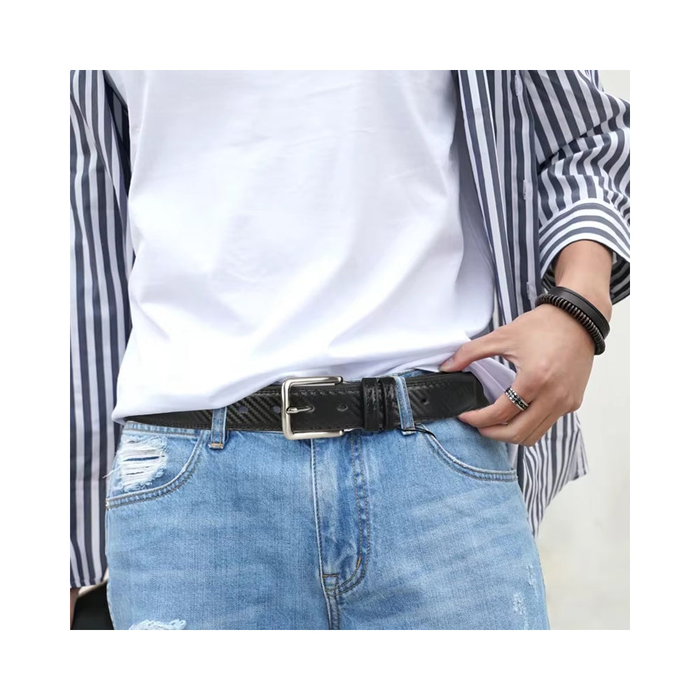 Leather Belt for Men – Cowhide Pin Buckle Dress Belt, 1 3/8 in – image 8