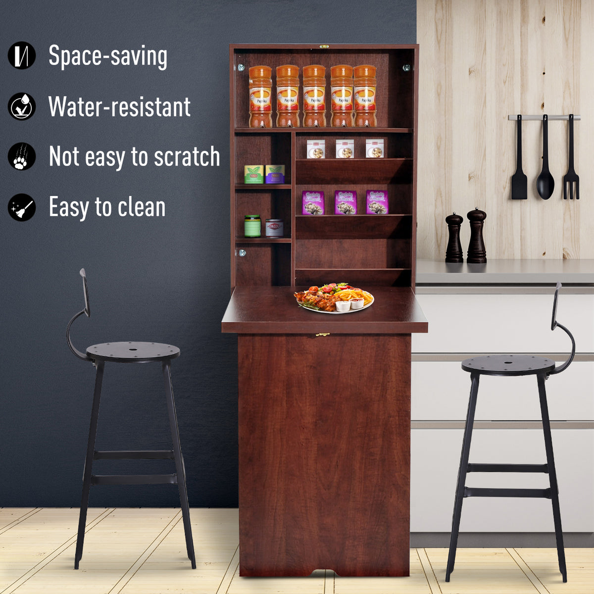 Fold-Out Wall Mounted Desk with Adjustable Shelves, Mahogany – image 7