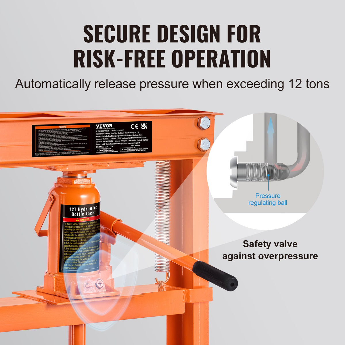 Hydraulic Shop Press 12 Ton – H-Frame Garage Floor Press with Plates