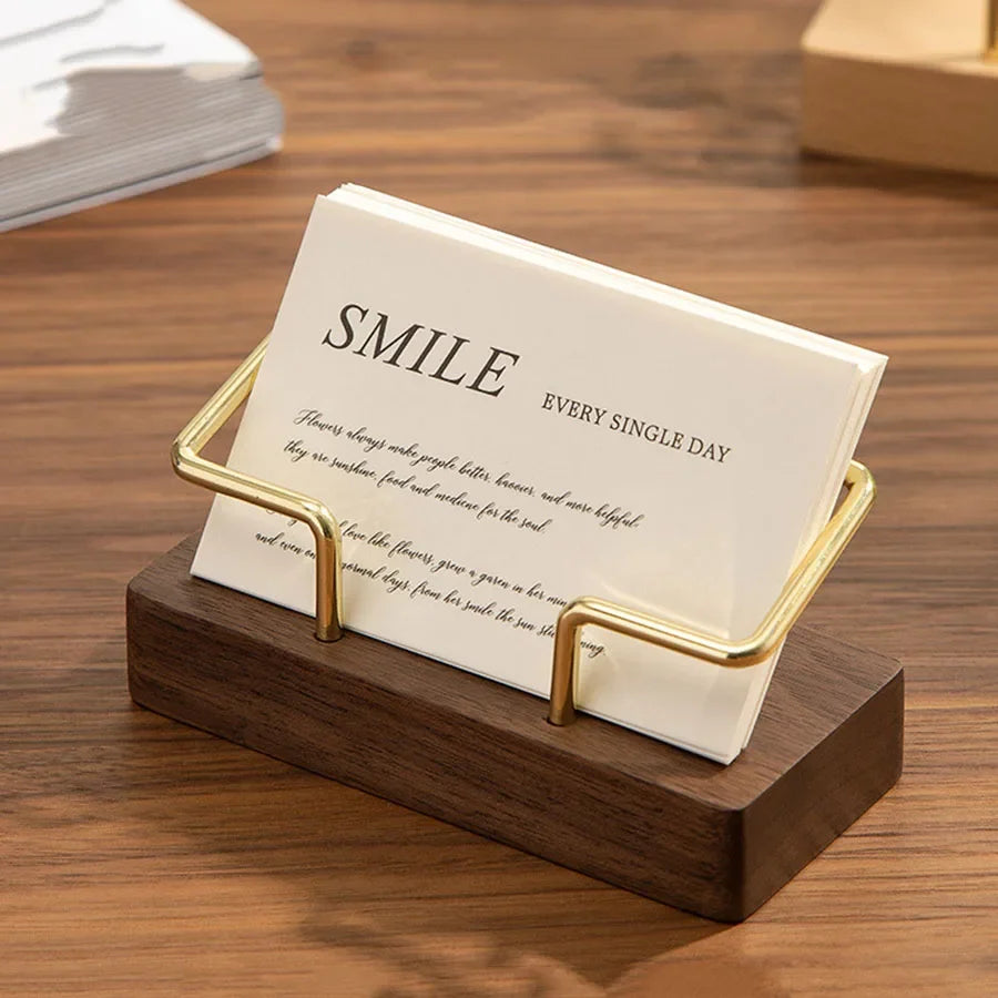 Business Card Holder – Wood & Metal Desk Display Stand