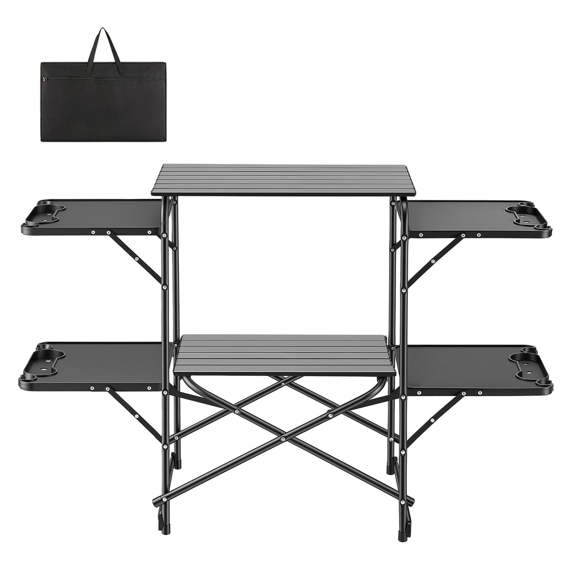 Camping Kitchen Table, Folding Cook Station with 4 Side Tables