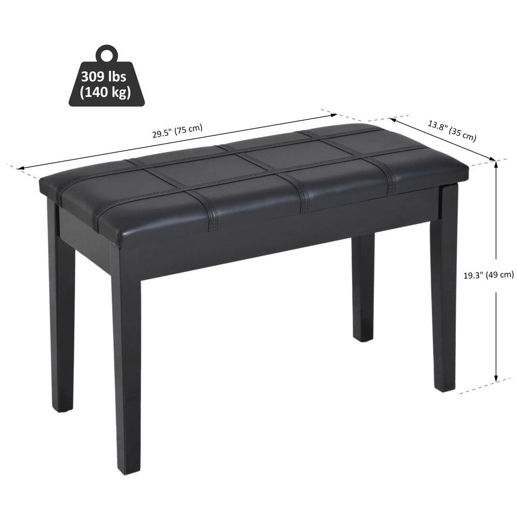 Classic Piano Bench Stool with Music Storage, PU Leather, Black – image 3