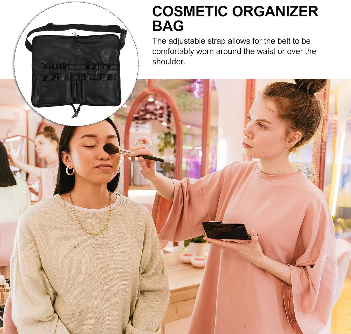 Makeup Brush Bag – PU Leather Brush Organizer with Belt Strap – image 6
