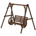 Porch Swing with A-Frame Stand, 2-Seat Wooden Log Patio Swing
