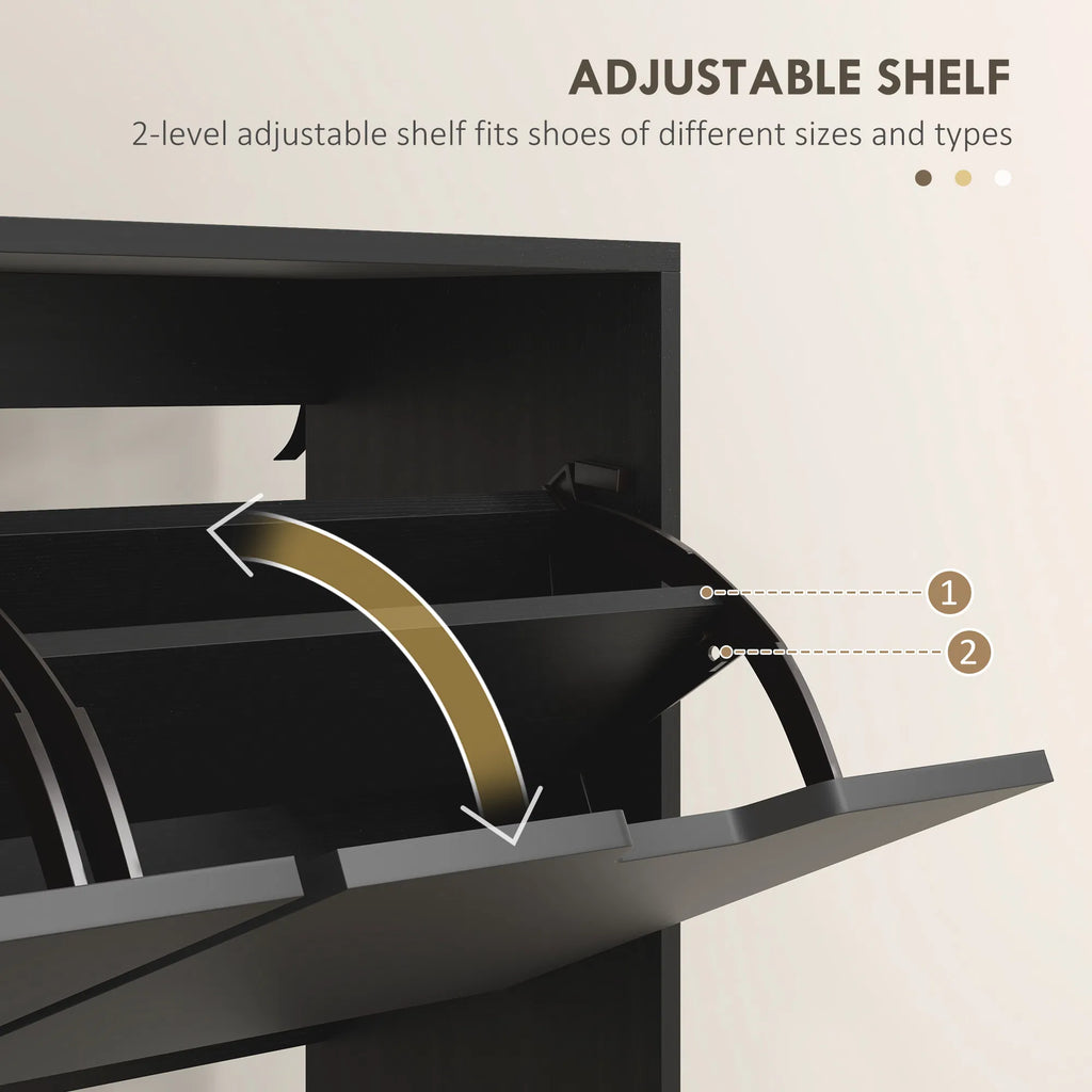 Shoe Cabinet with 4 Flip Drawers and Adjustable Shelf, Black – image 5