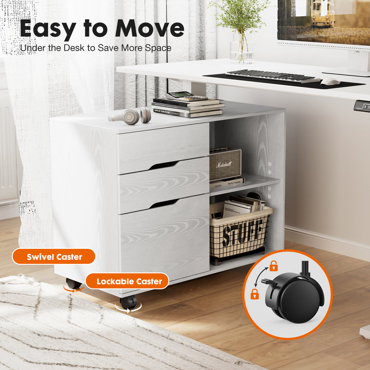 3-Drawer Rolling Lateral File Cabinet with Open Shelves and Printer Top – image 5