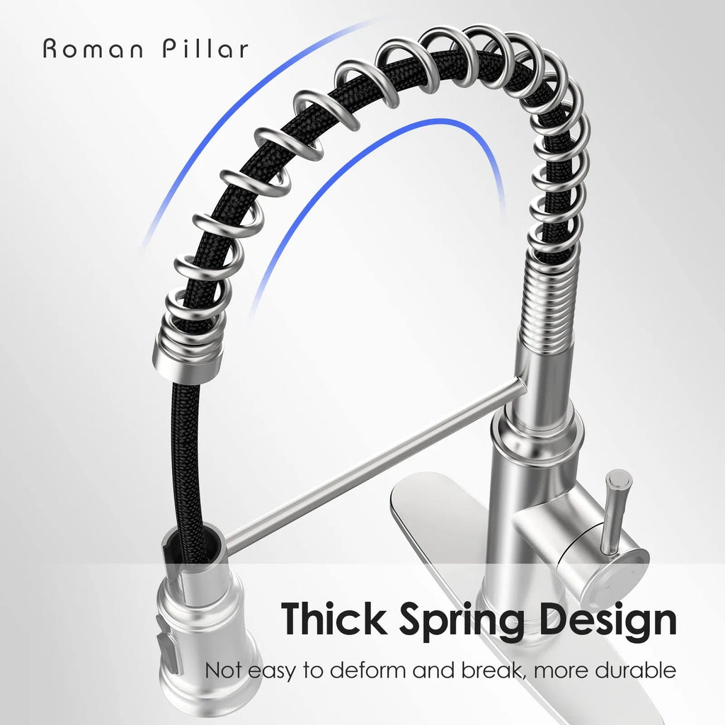 Spring Kitchen Sink Faucet, 3-Mode Pull-Down Sprayer, Brushed Nickel – image 4