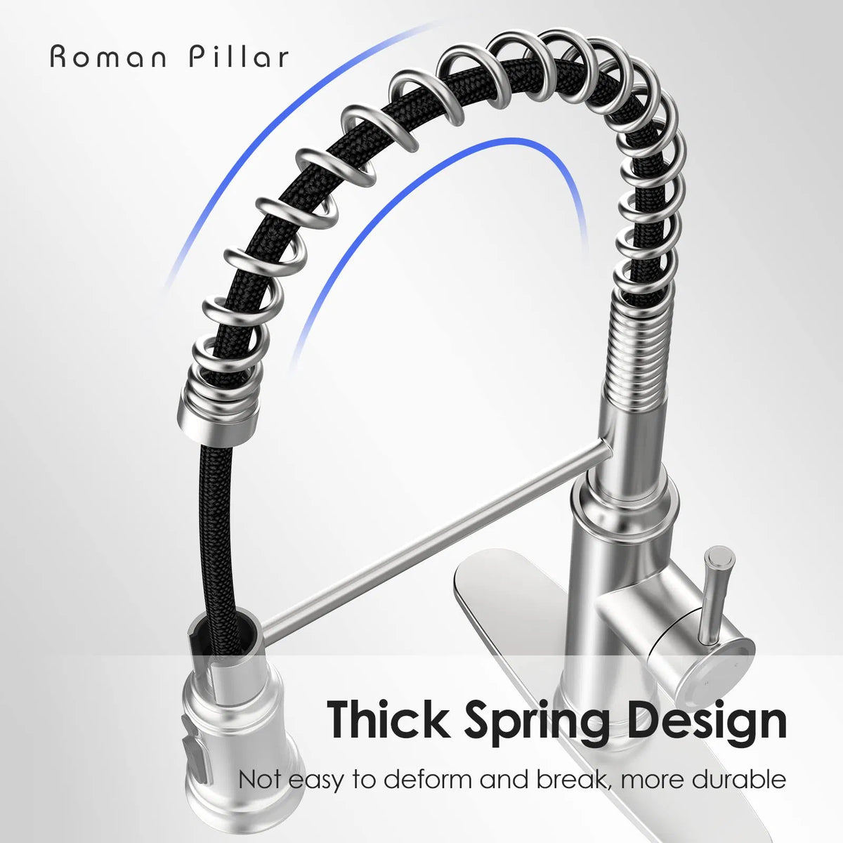 Spring Kitchen Sink Faucet, 3-Mode Pull-Down Sprayer, Brushed Nickel – image 4