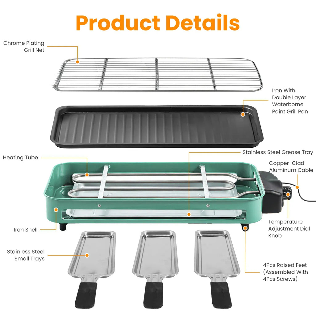 2-in-1 Electric Grill and Crepe Maker, 2000W with 3 Raclette Trays – image 12