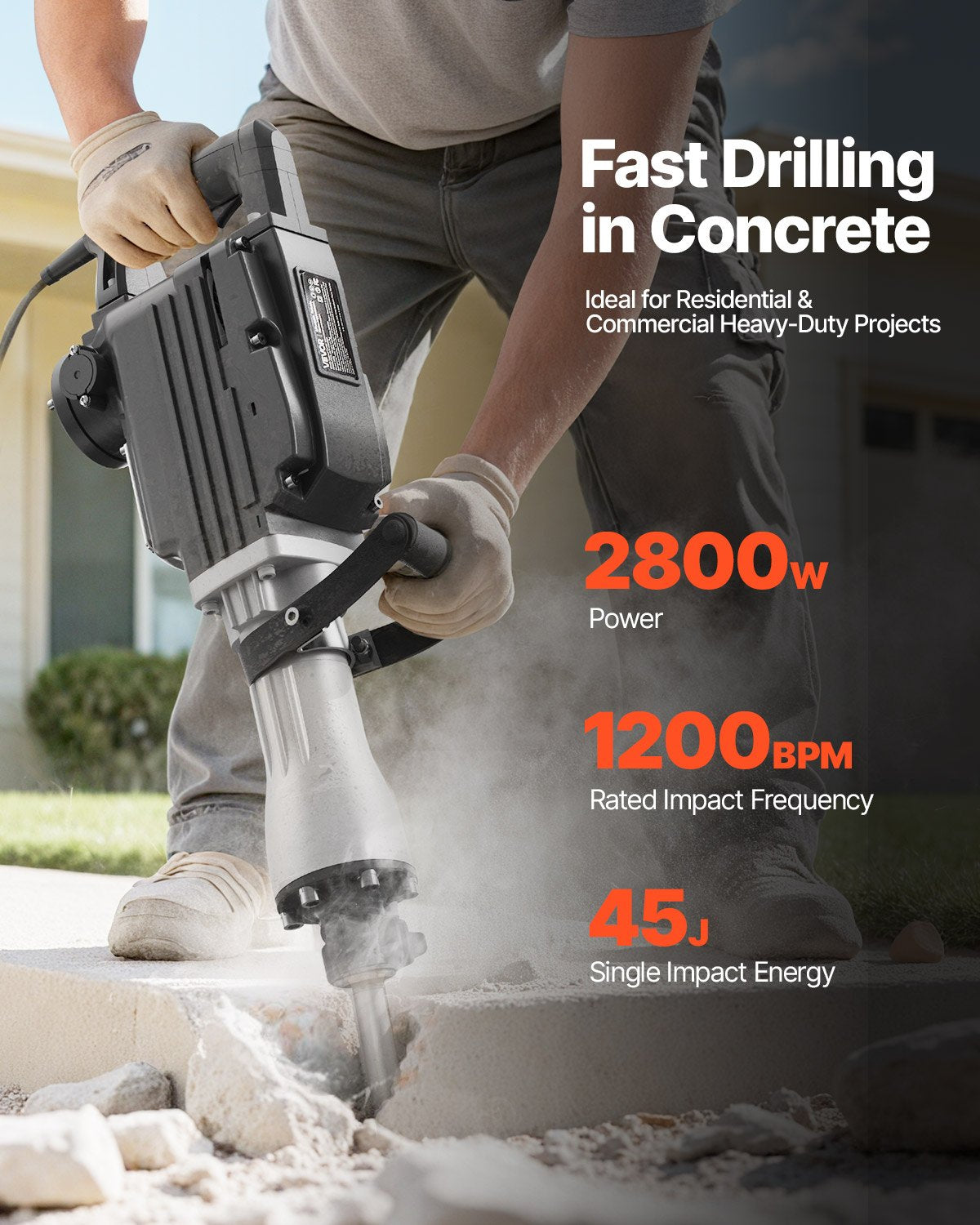 Electric Jack Hammer 2800W, 1200 BPM Demolition Hammer with Chisels – image 2