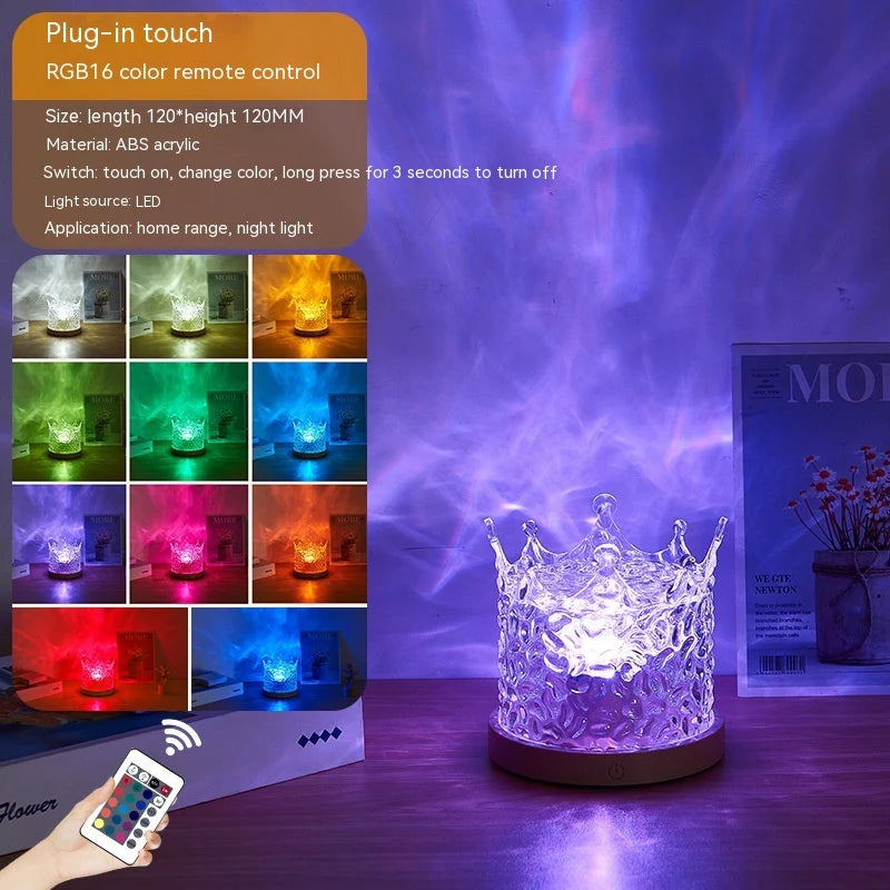 Water Ripple Night Light, Rotating Crystal Table Lamp, 16 Colors
