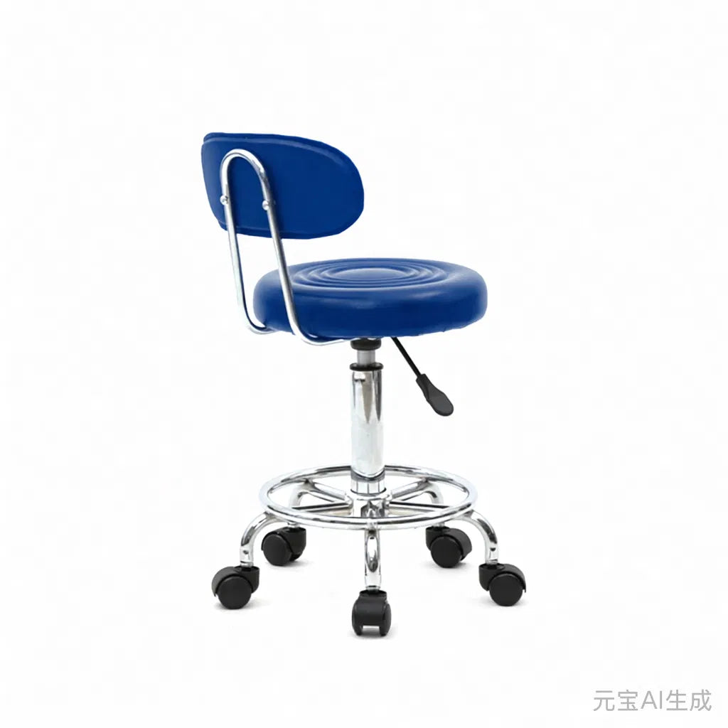 Round Adjustable Salon Stool with Backrest and 360 Swivel, Blue – image 6
