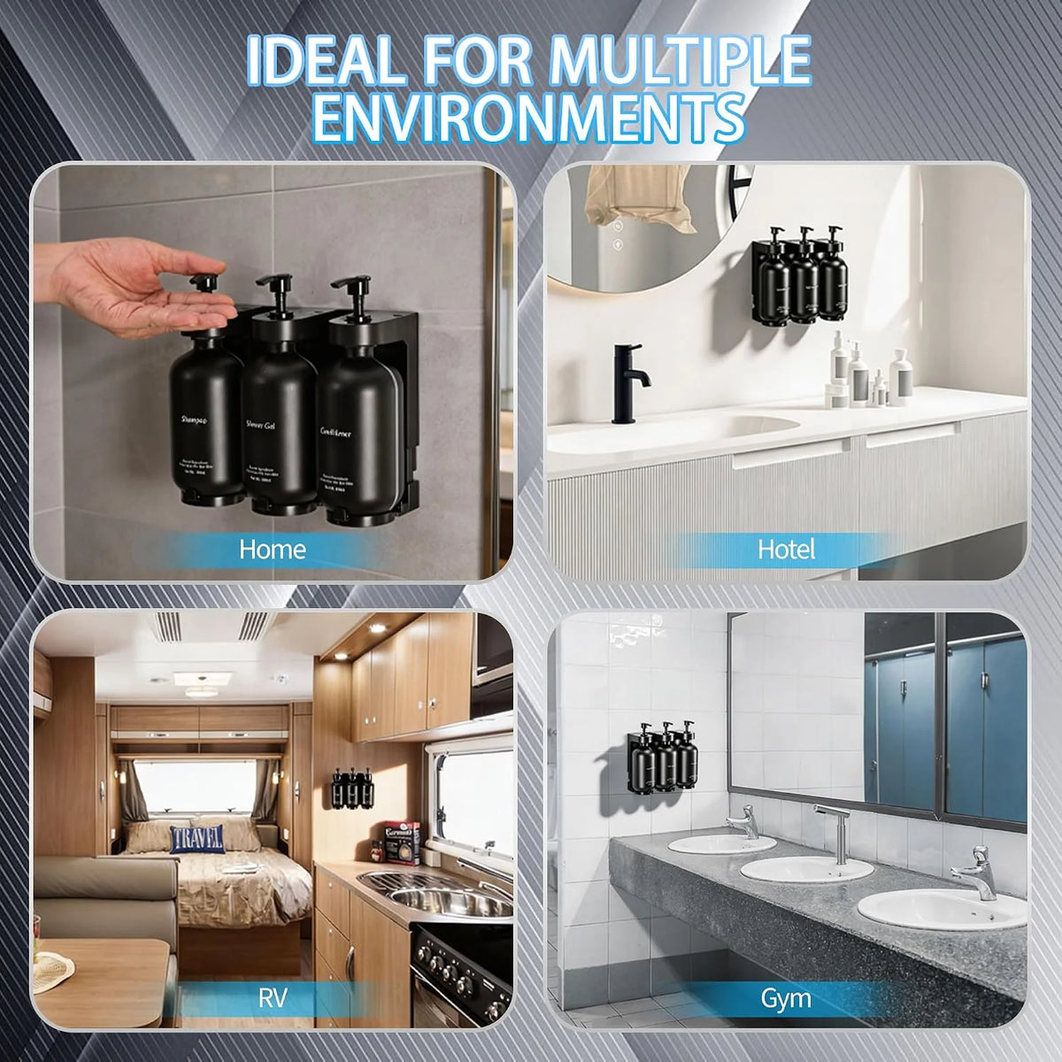 Shampoo Dispenser Wall Mounted 3-Bottle Shower Set – image 2