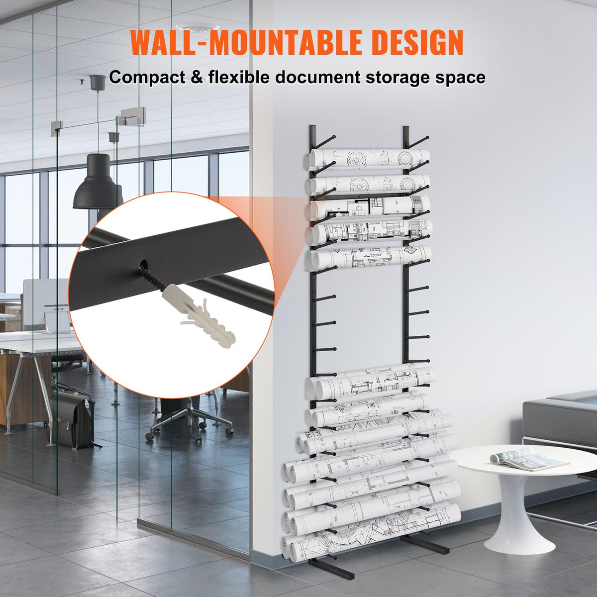 16-Tier Wall-Mount Blueprint Storage Rack for Rolled Plans and Posters – image 4