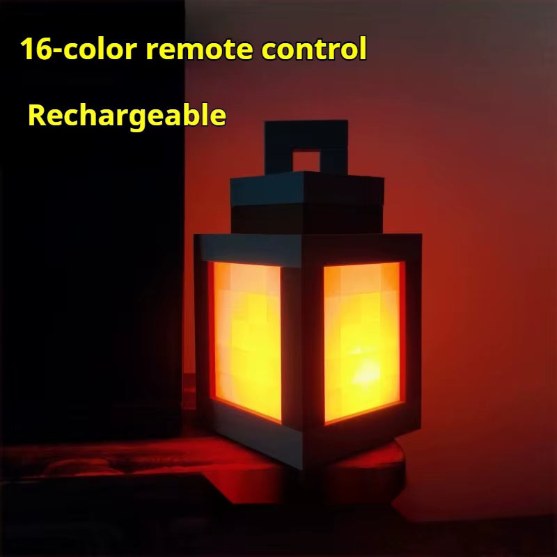 Pixel Lantern Night Light - Rechargeable Retro Game Style LED Room Decor Lamp